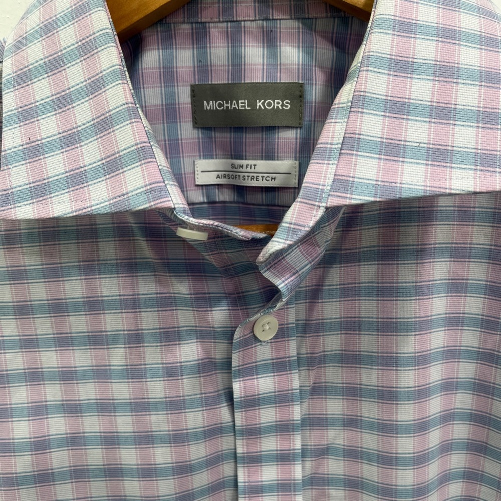 Michael Kors Men's Pink Plaid Dress Shirt 15.5x32/33